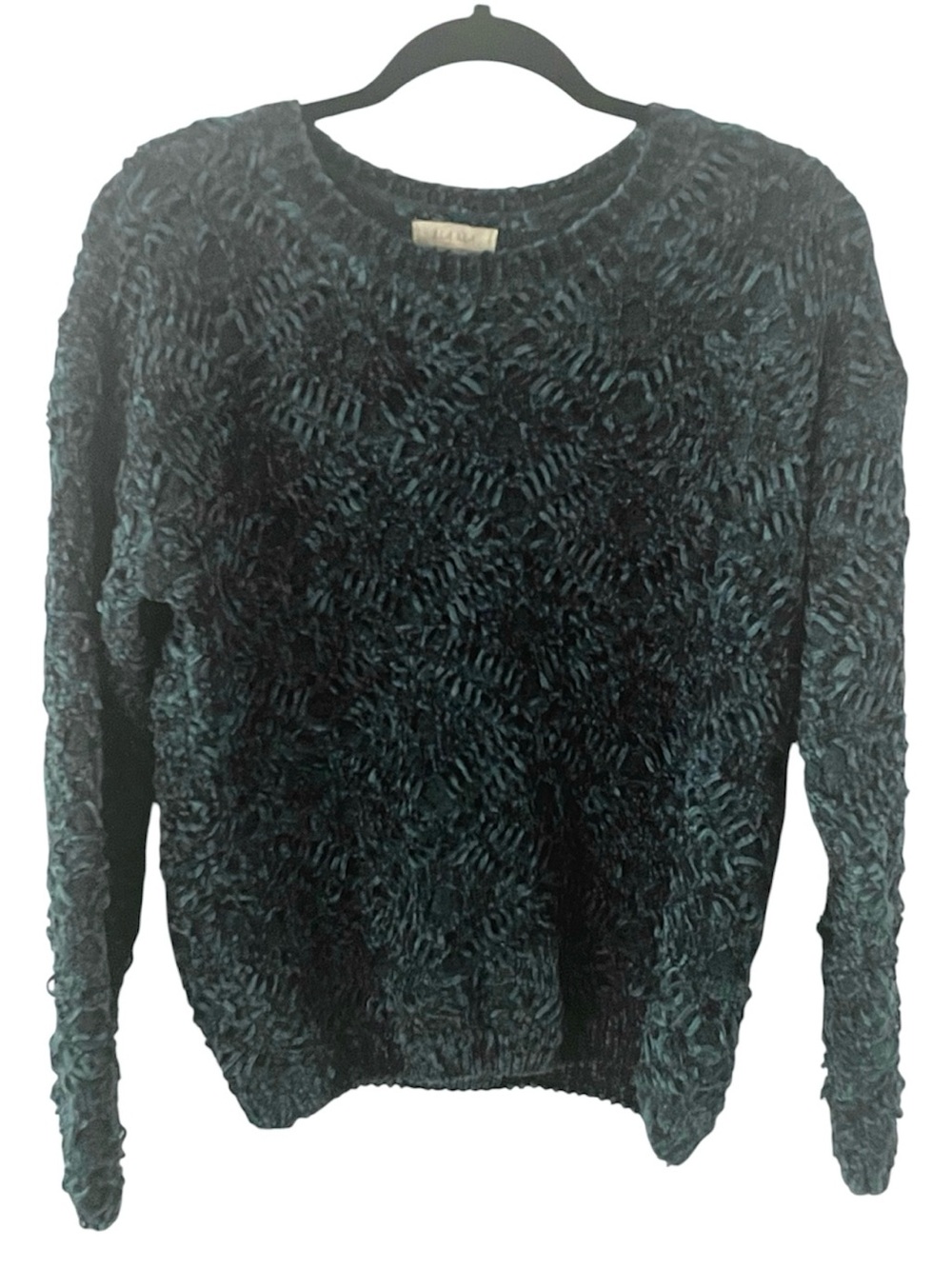 Illa Illa Chenille Open Knit Sweater Womens S/M Teal Green Chunky Crochet Boho
